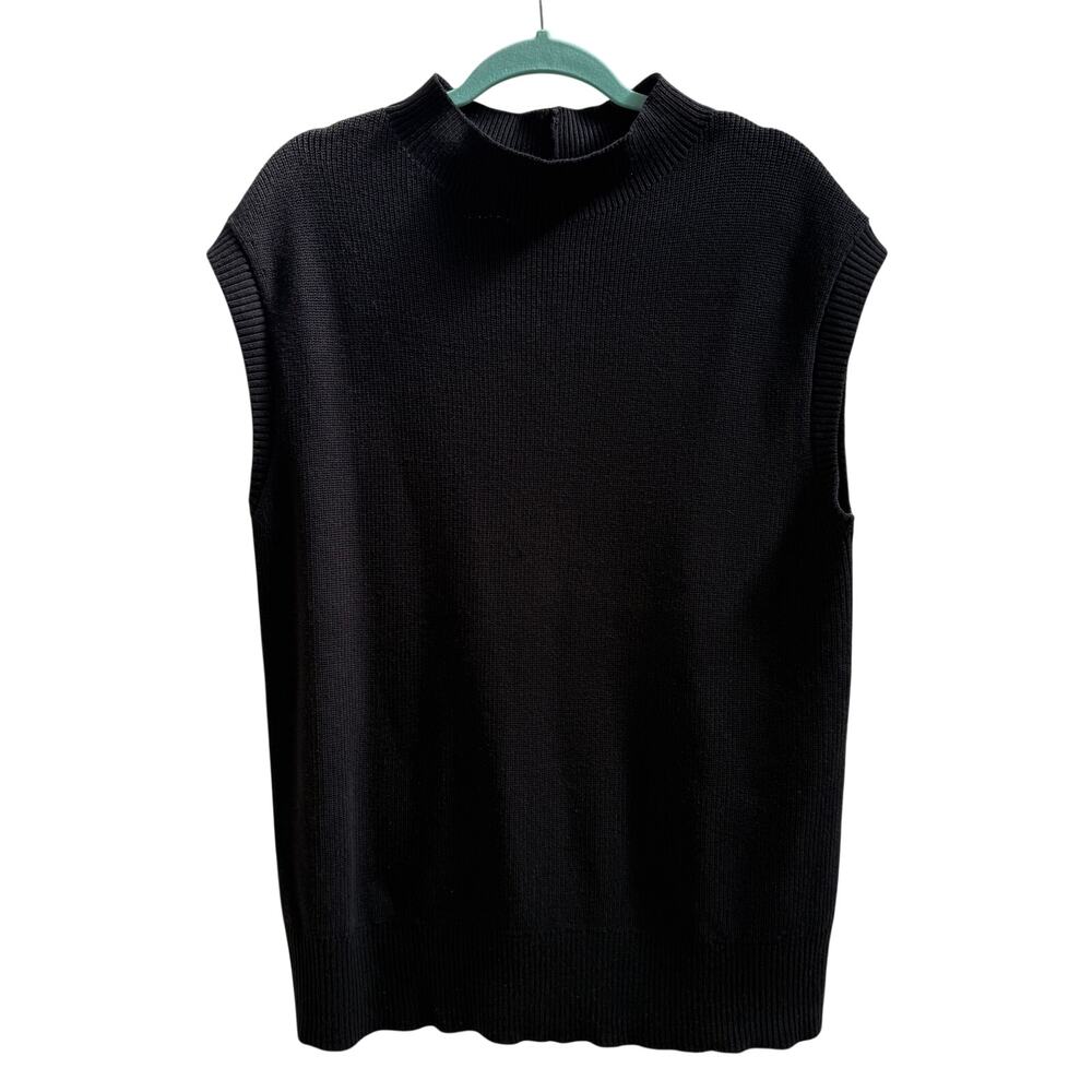 Talbots Plus Women Mock Neck Sweater Vest 2X Black Knit Classic Cozy Minimalist